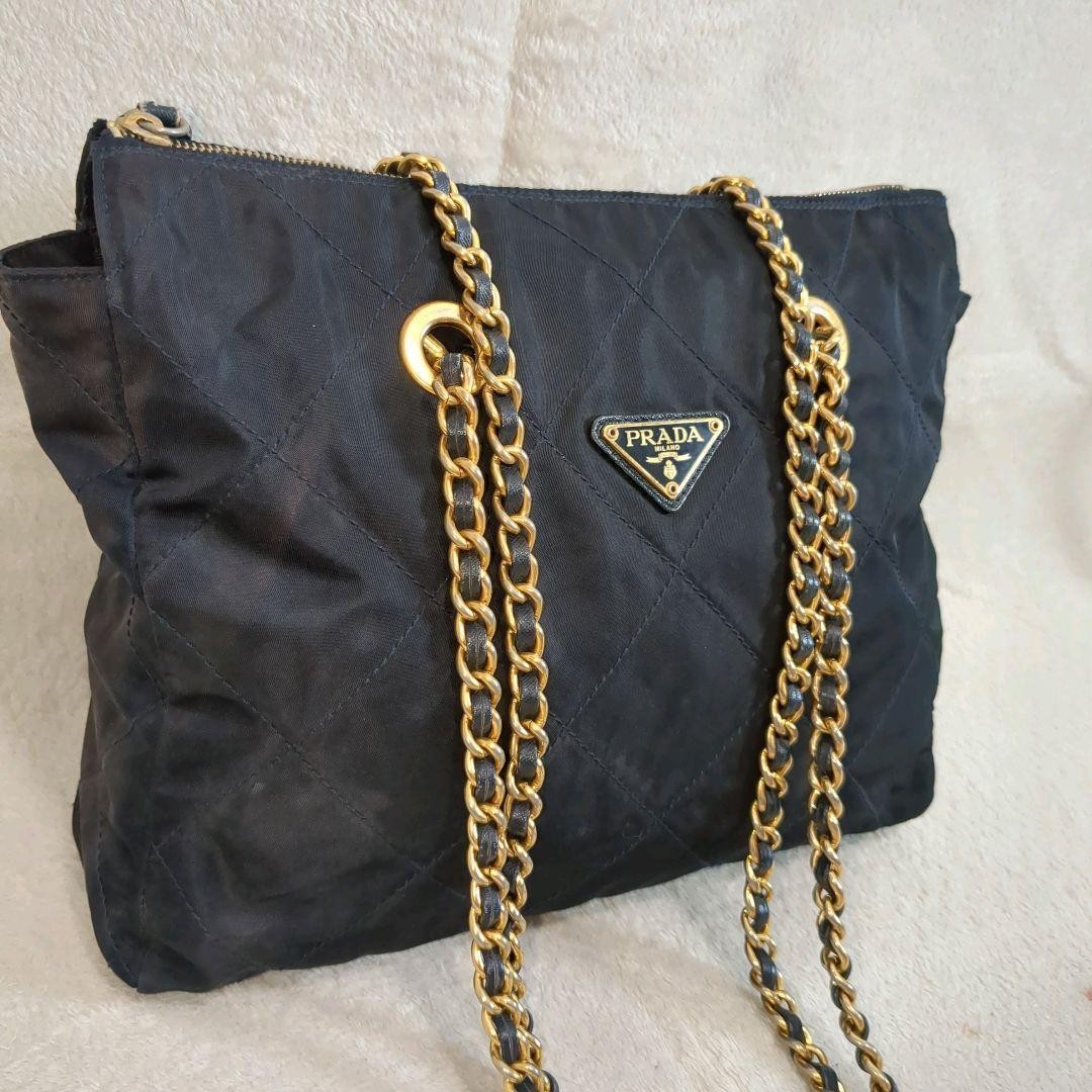 PRADA Shoulder Bag Purse Logo Nylon Navy Authentic