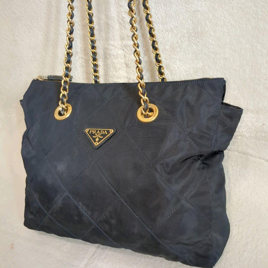 PRADA Shoulder Bag Purse Logo Nylon Navy Authentic