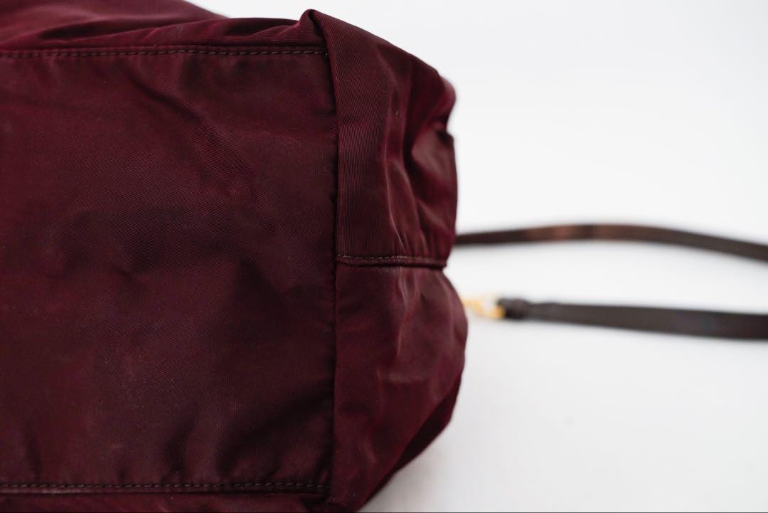 PRADA Hand Shoulder Bag Tote Purse 2way Nylon Leather Wine Red Authentic