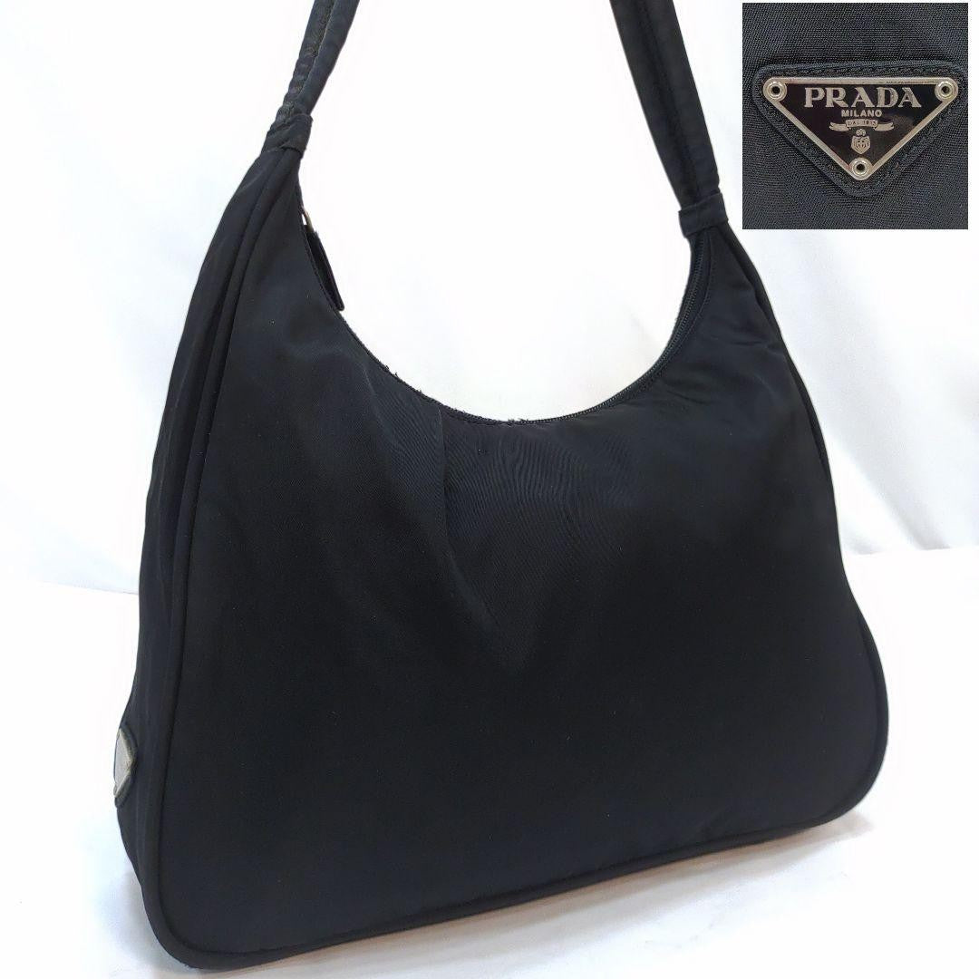 PRADA Shoulder Bag Purse Logo Nylon Black Authentic