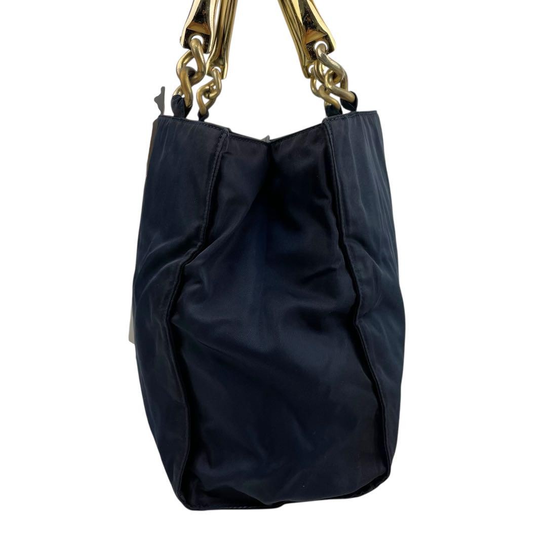 PRADA Hand Bag Tote Purse Logo Nylon Dark Navy Authentic