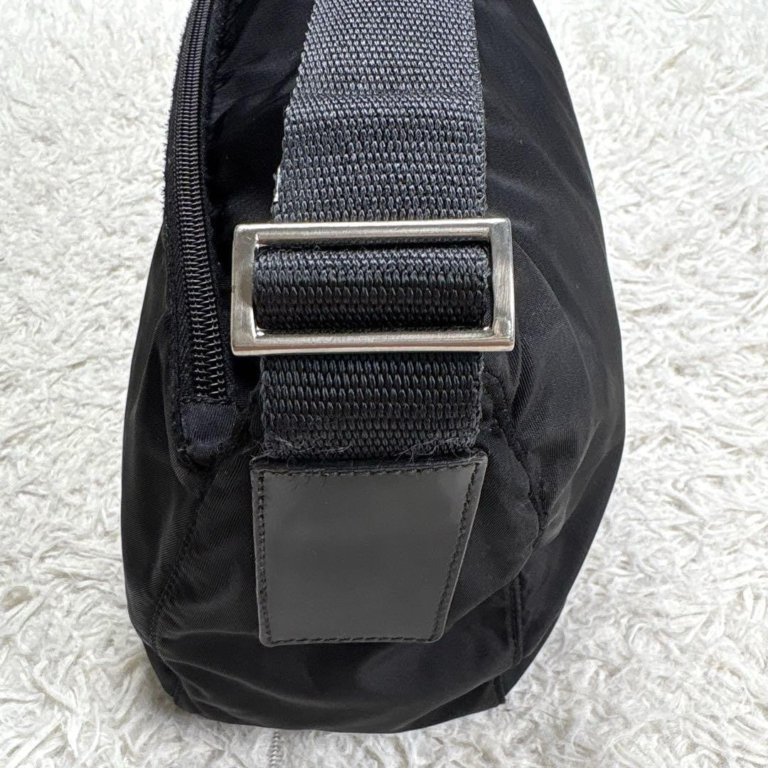PRADA Shoulder Camera Bag Purse Logo Nylon Leather Black Authentic