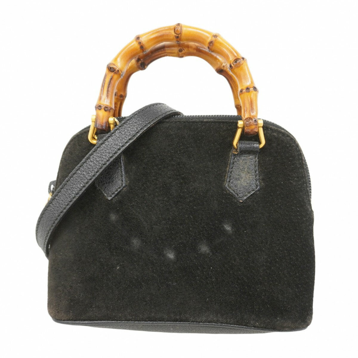 GUCCI Hand Bag Tote Purse Bamboo Suede Black Authentic