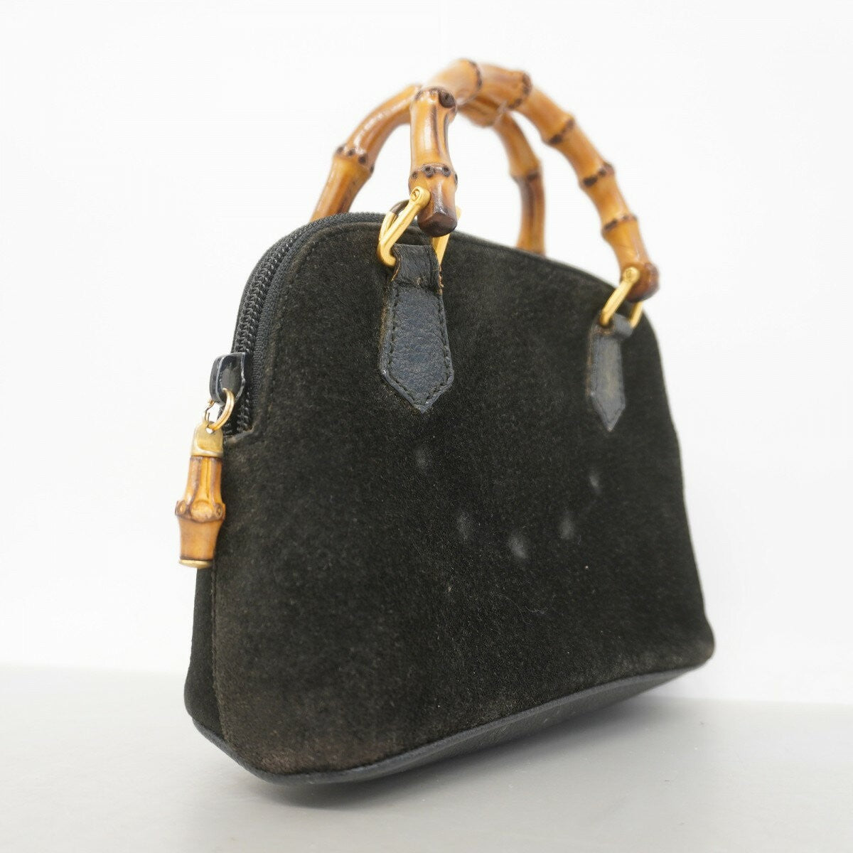 GUCCI Hand Bag Tote Purse Bamboo Suede Black Authentic