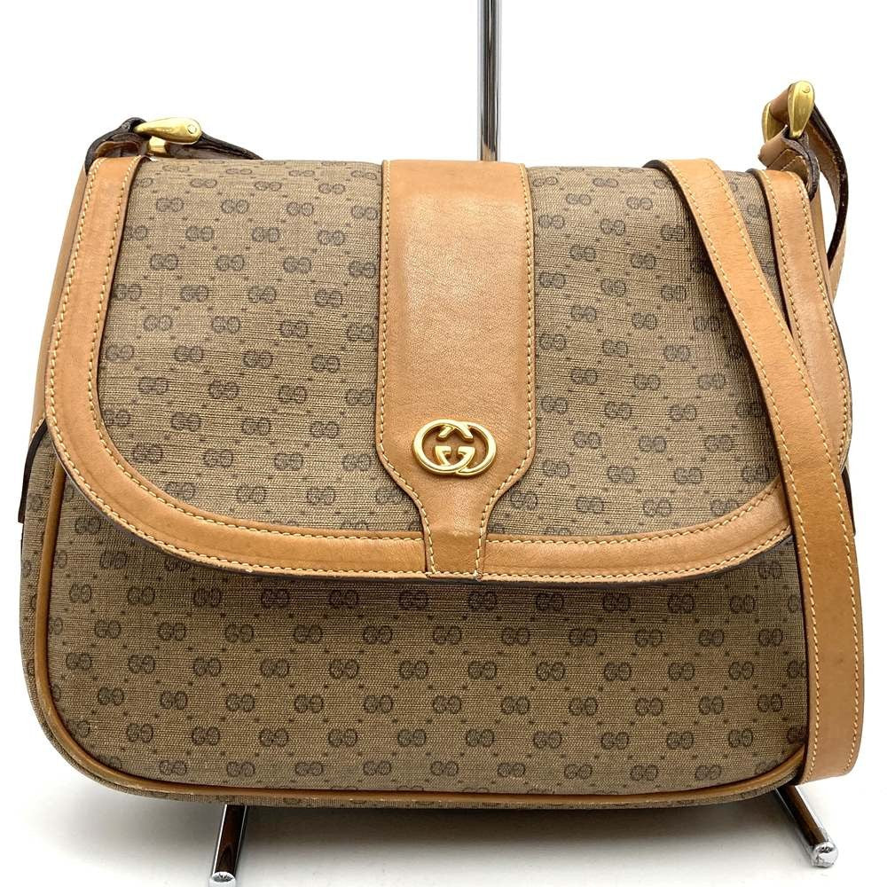 GUCCI Shoulder Bag Purse GG PVC Leather Brown Authentic