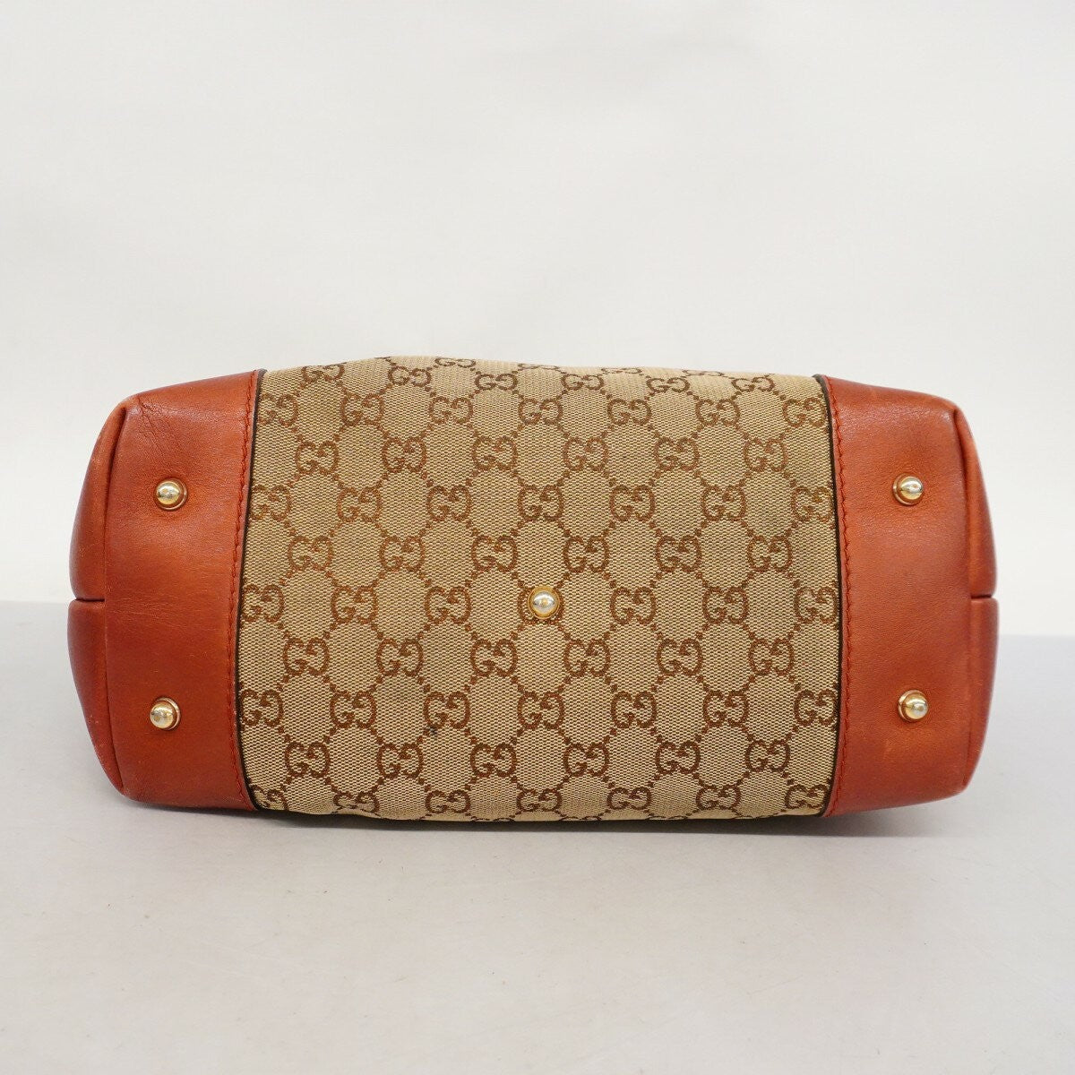 GUCCI Hand Bag Tote Purse GG Canvas Beige Orange Authentic