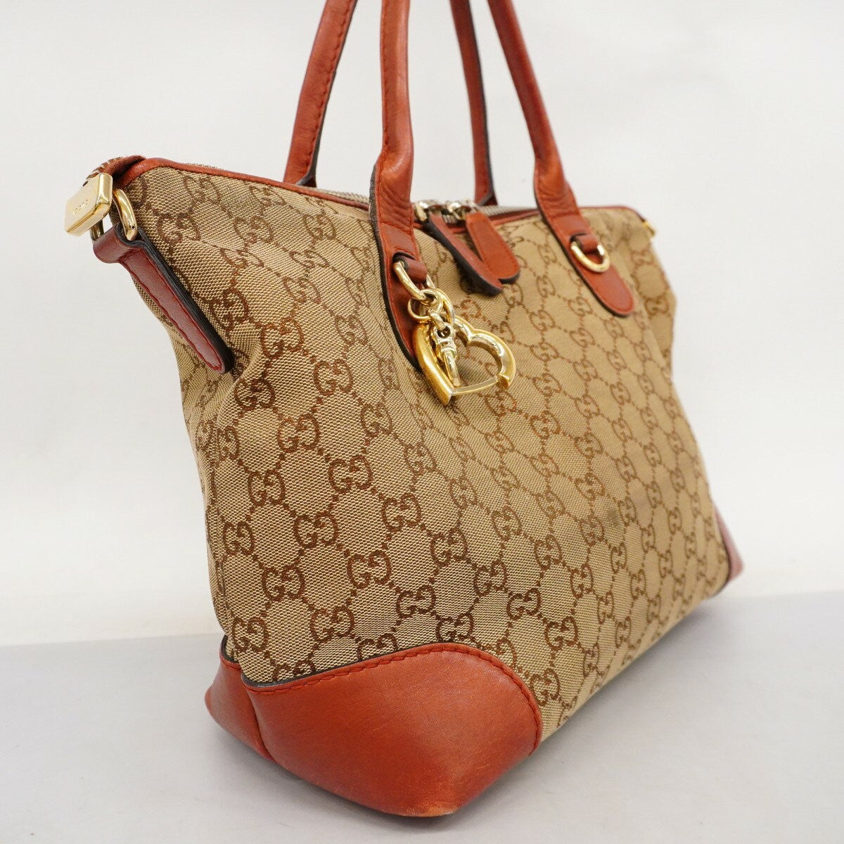 GUCCI Hand Bag Tote Purse GG Canvas Beige Orange Authentic