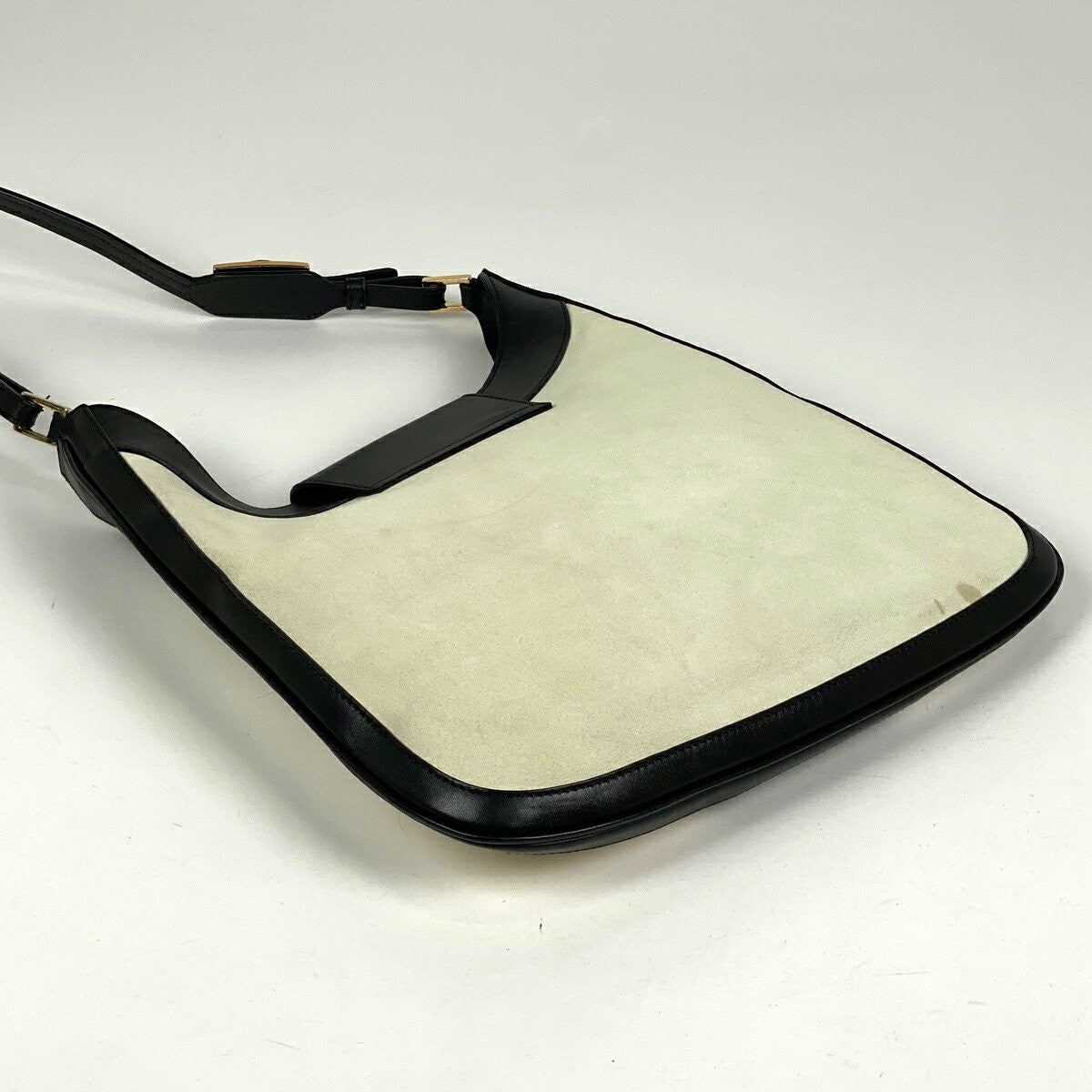 GUCCI Shoulder Bag Purse Suede Leather Beige Black Authentic