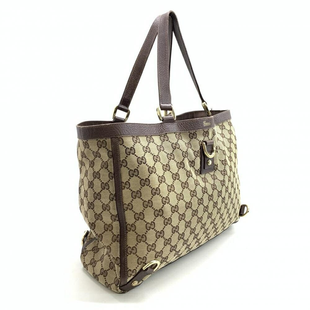 GUCCI Hand Bag Tote Purse GG Canvas Leather Beige Brown Authentic