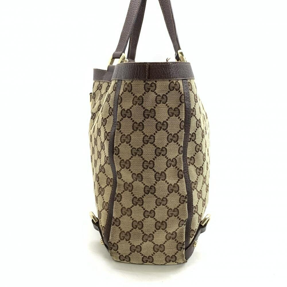 GUCCI Hand Bag Tote Purse GG Canvas Leather Beige Brown Authentic