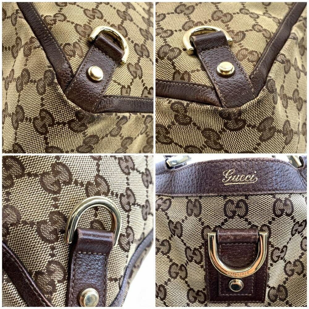 GUCCI Hand Bag Tote Purse GG Canvas Leather Beige Brown Authentic