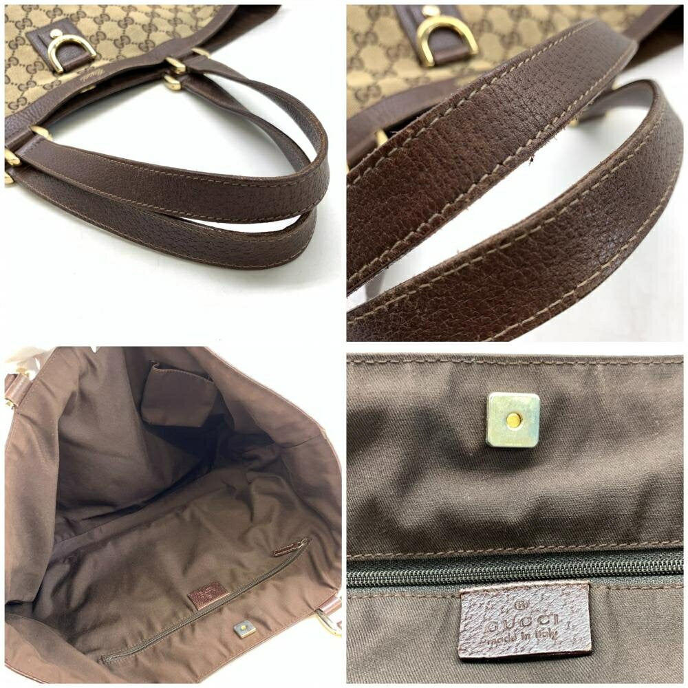 GUCCI Hand Bag Tote Purse GG Canvas Leather Beige Brown Authentic