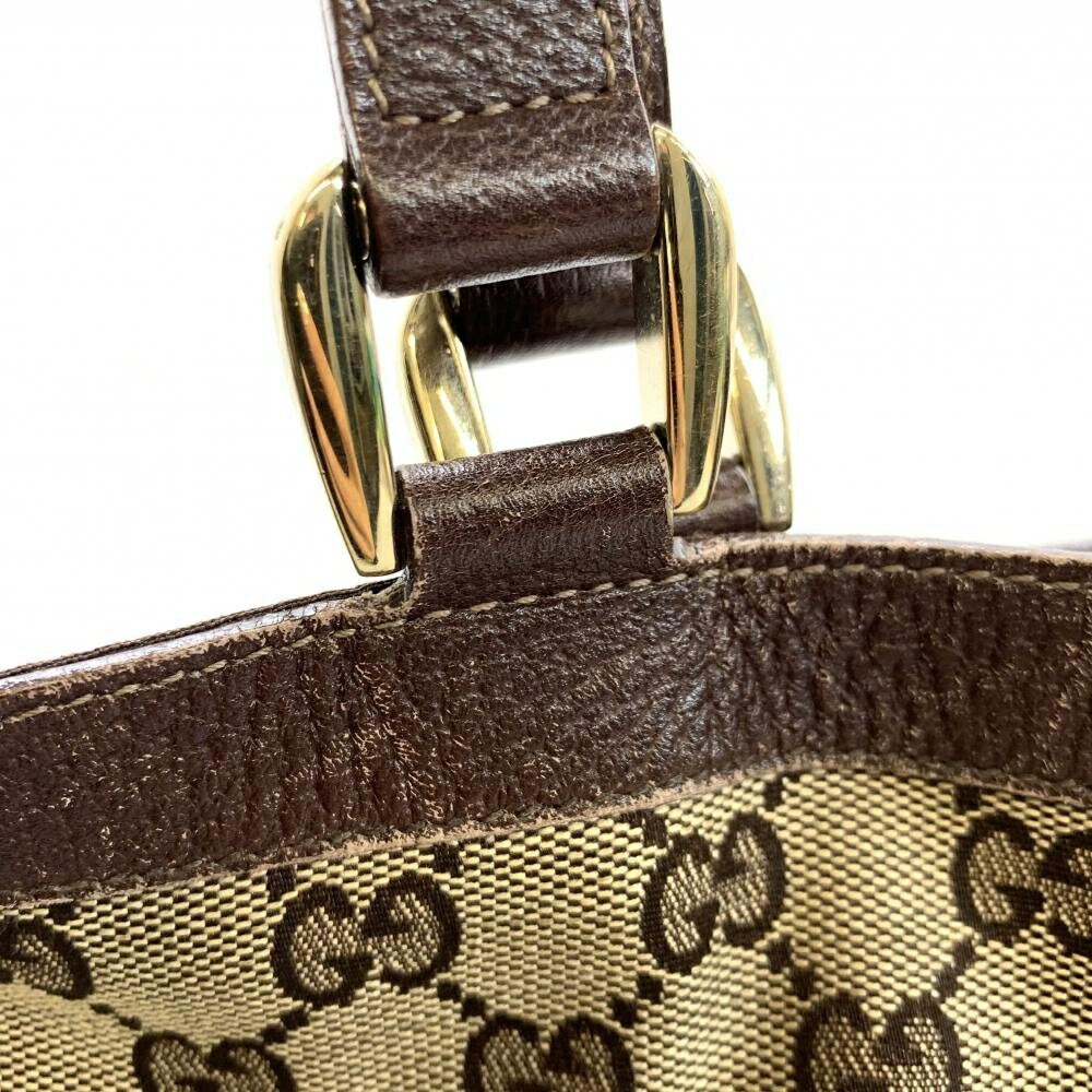 GUCCI Hand Bag Tote Purse GG Canvas Leather Beige Brown Authentic
