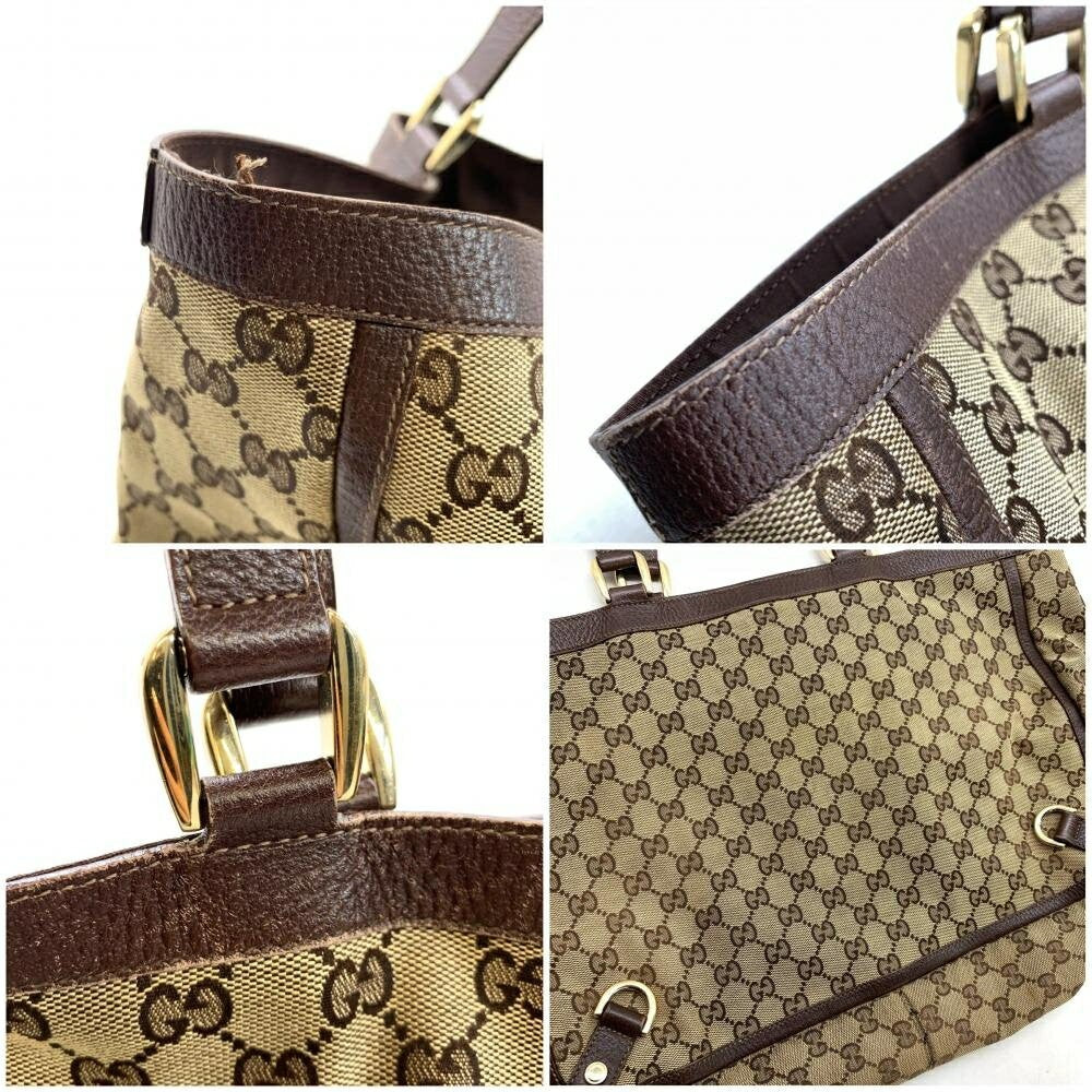 GUCCI Hand Bag Tote Purse GG Canvas Leather Beige Brown Authentic