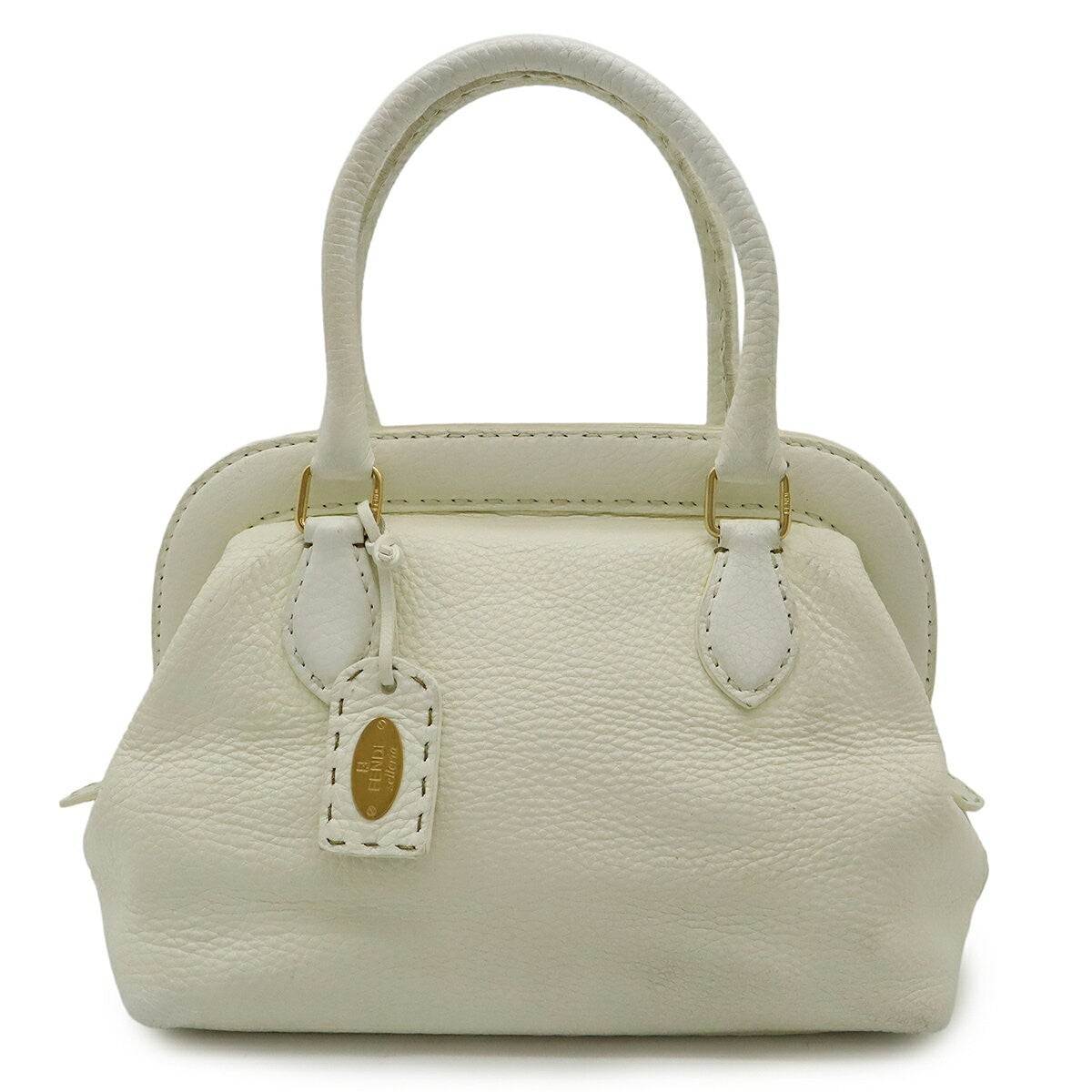 FENDI Hand Bag Tote Purse Selleria Leather White Authentic