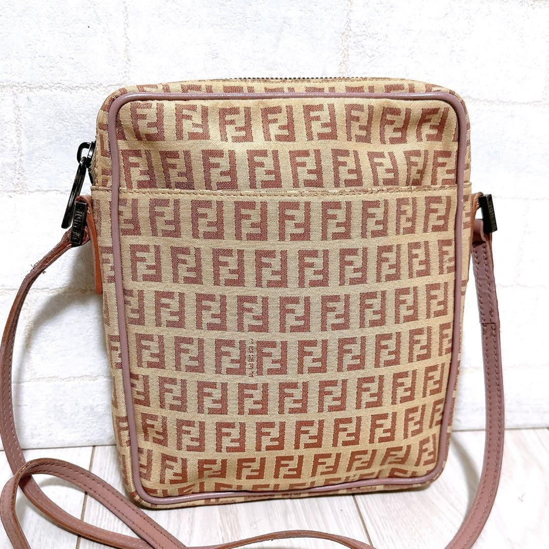 FENDI Shoulder Bag Purse FF Zucca Canvas Authentic