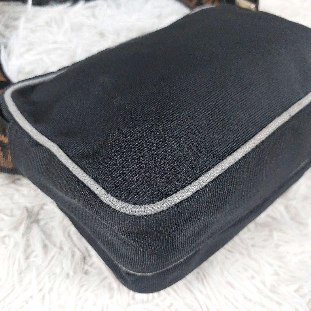 FENDI Shoulder Camera Bag Purse Logo Nylon Black Authentic