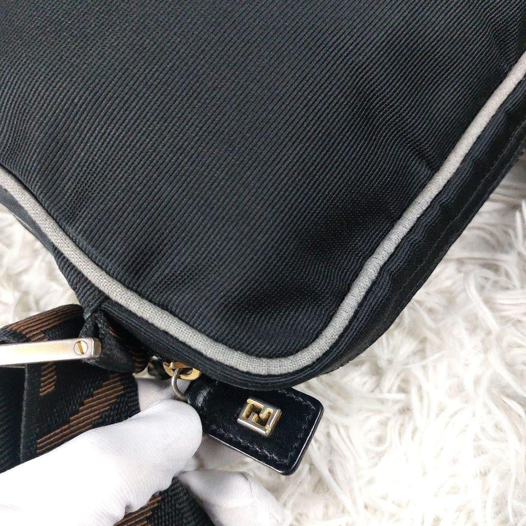 FENDI Shoulder Camera Bag Purse Logo Nylon Black Authentic