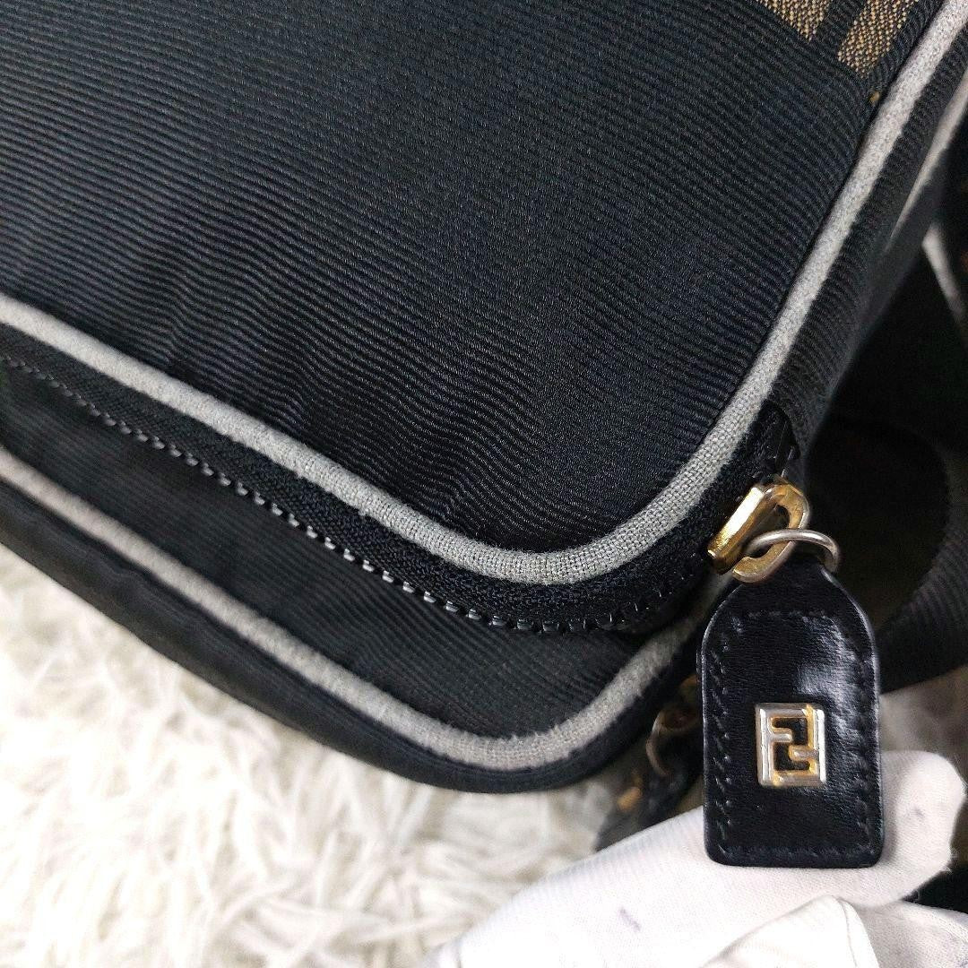 FENDI Shoulder Camera Bag Purse Logo Nylon Black Authentic