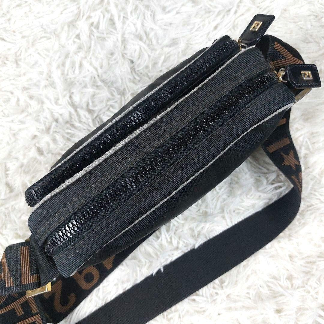 FENDI Shoulder Camera Bag Purse Logo Nylon Black Authentic