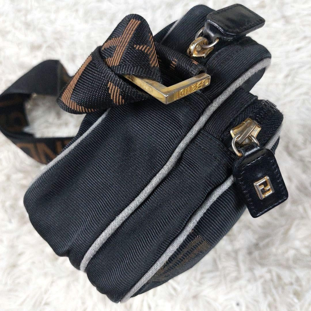 FENDI Shoulder Camera Bag Purse Logo Nylon Black Authentic