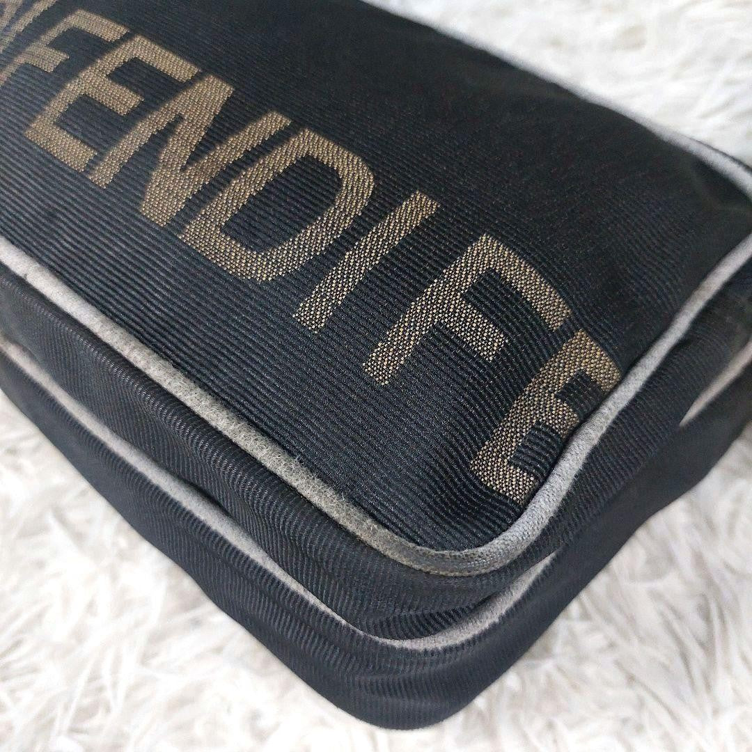 FENDI Shoulder Camera Bag Purse Logo Nylon Black Authentic
