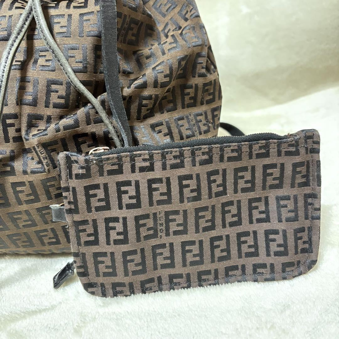 FENDI Backpack FF Zucca Canvas Brown Black Authentic