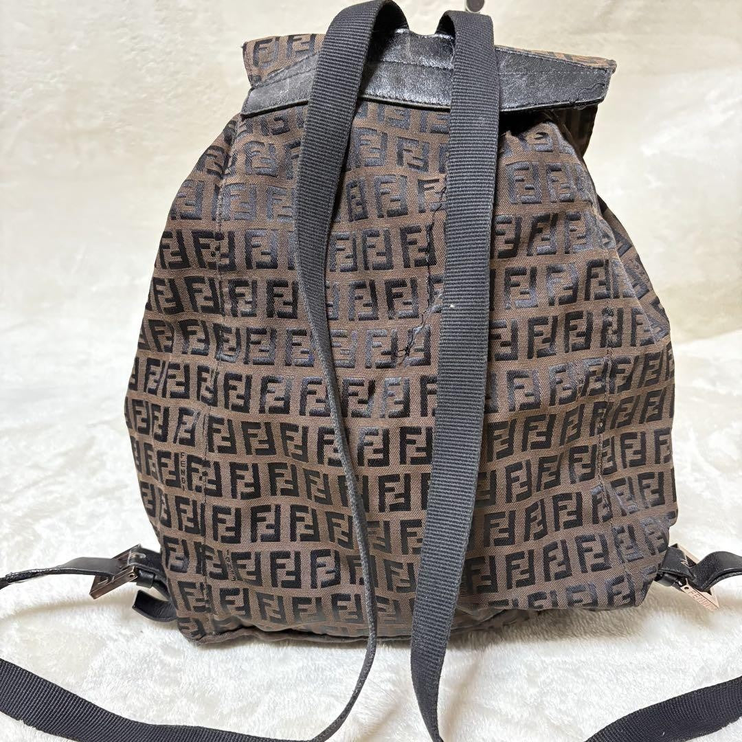 FENDI Backpack FF Zucca Canvas Brown Black Authentic