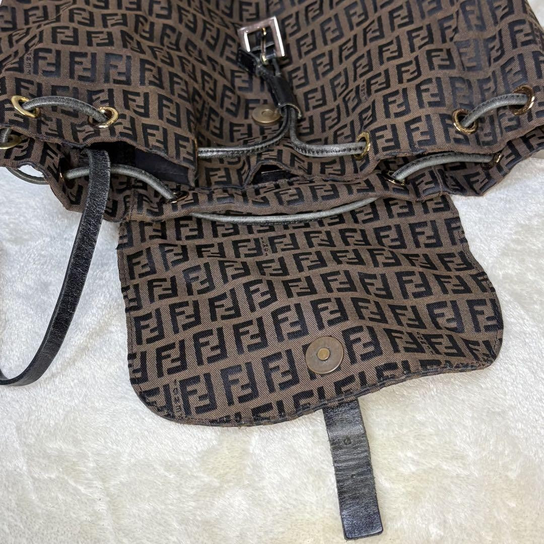 FENDI Backpack FF Zucca Canvas Brown Black Authentic
