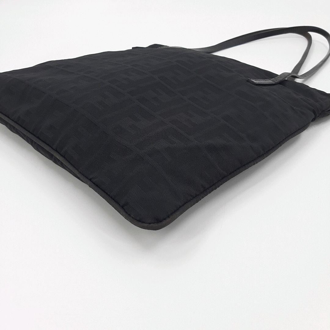 FENDI Hand Bag Tote Purse FF Zucca Canvas Leather Black Authentic