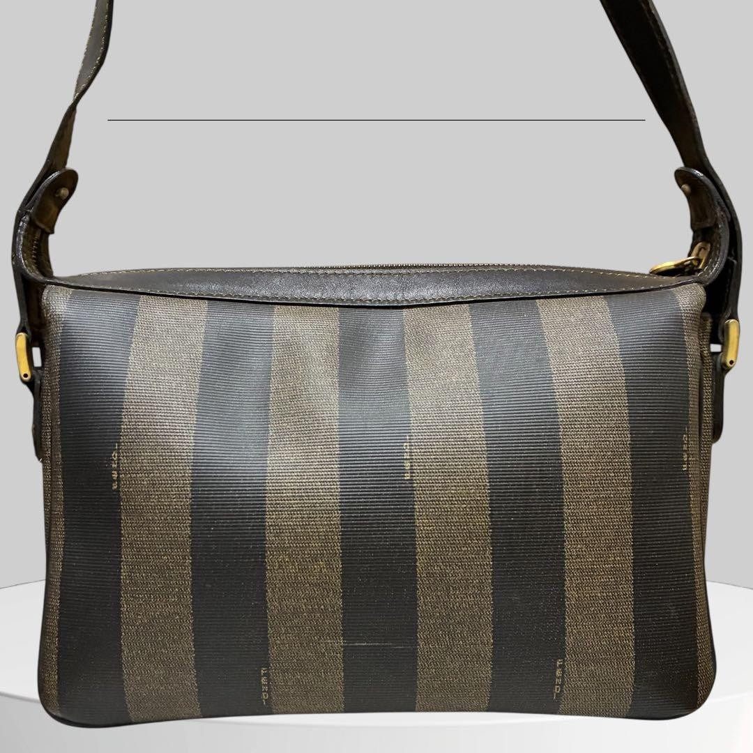 FENDI Shoulder Bag Purse FF Pecan PVC Leather Black Authentic