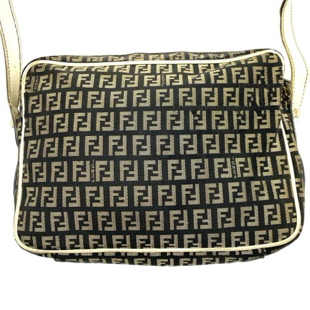 FENDI Shoulder Bag Purse FF Zucca Canvas Nylon Leather Brown Authentic