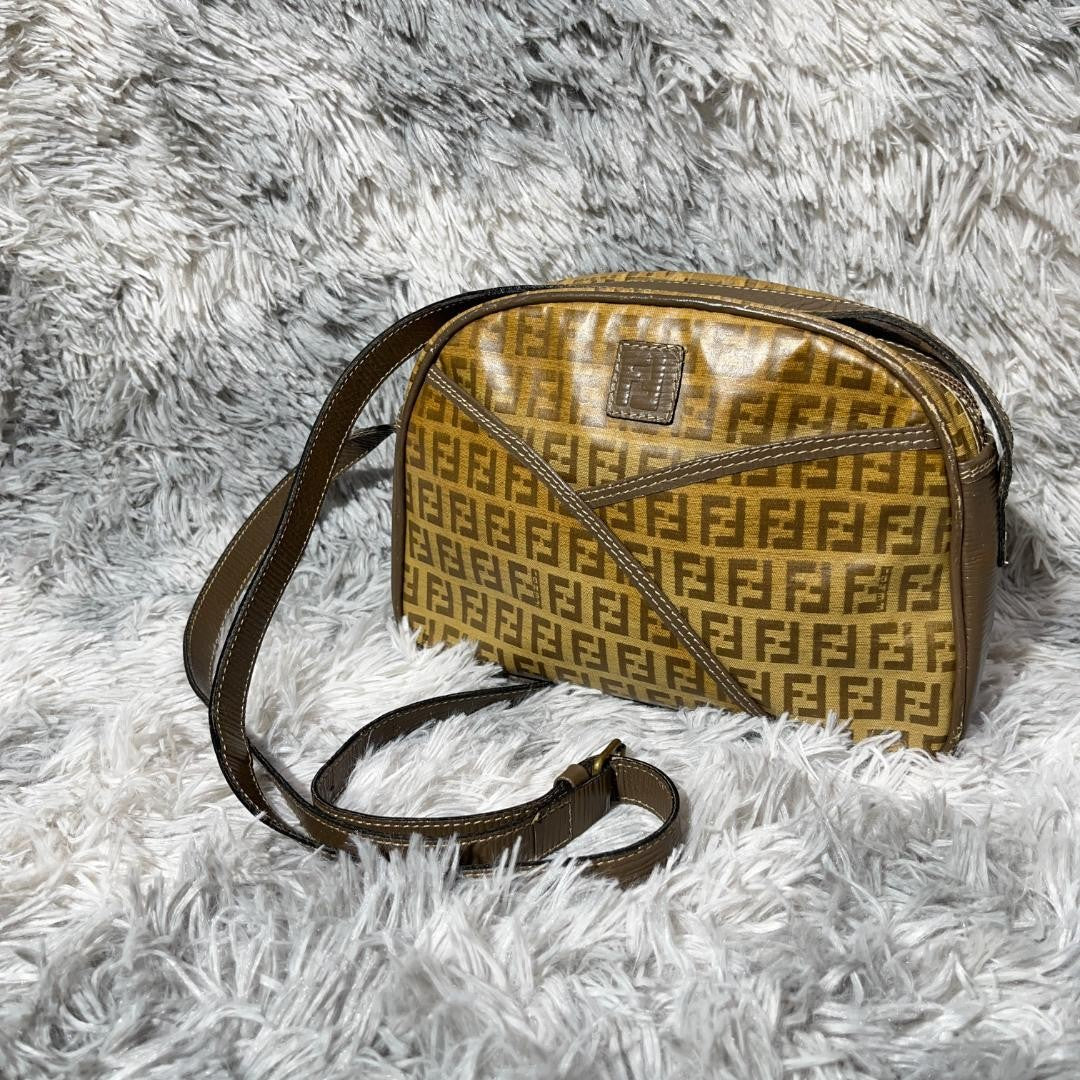 FENDI Shoulder Bag Purse FF Zucca PVC Brown Authentic