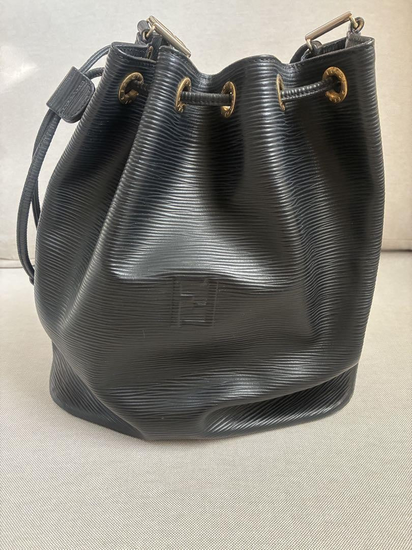 FENDI Shoulder Bag Purse FF Leather Black Authentic