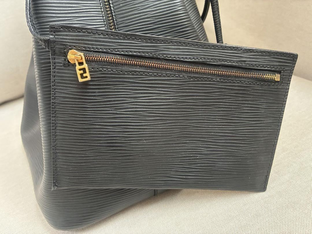 FENDI Shoulder Bag Purse FF Leather Black Authentic