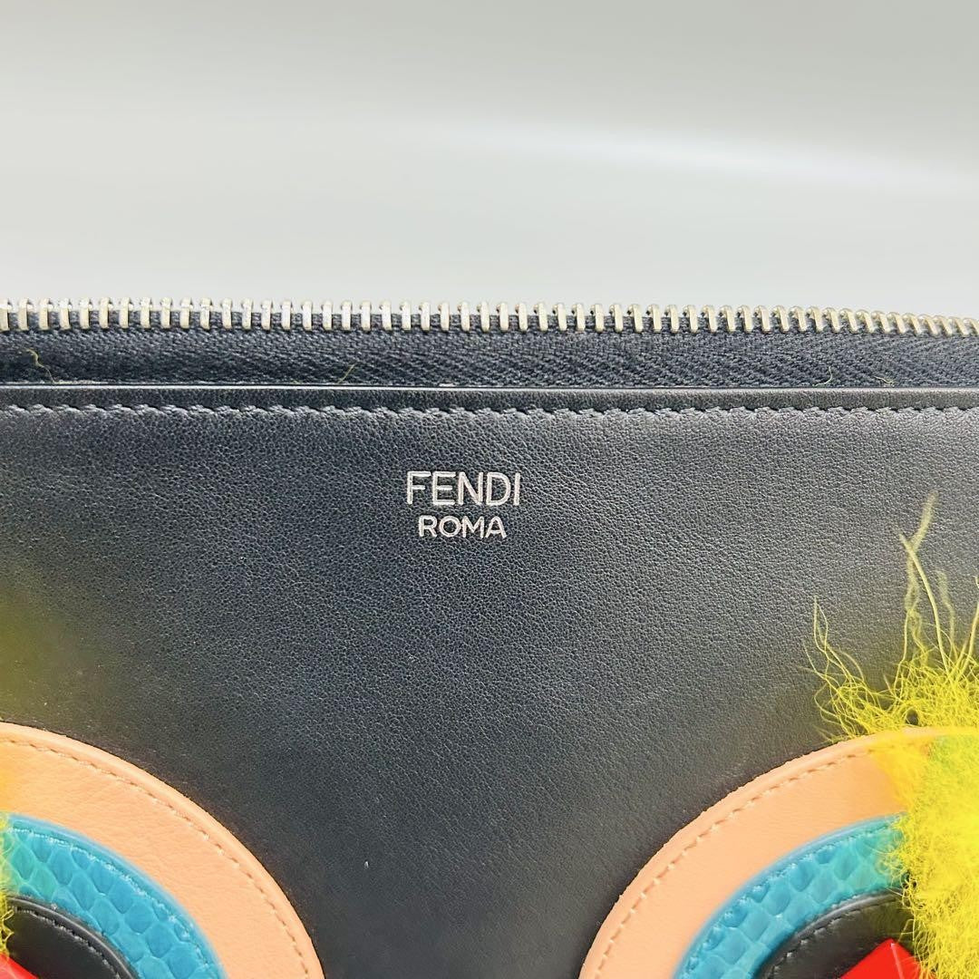 FENDI Clutch Bag Second Bag Monster Leather Black Authentic