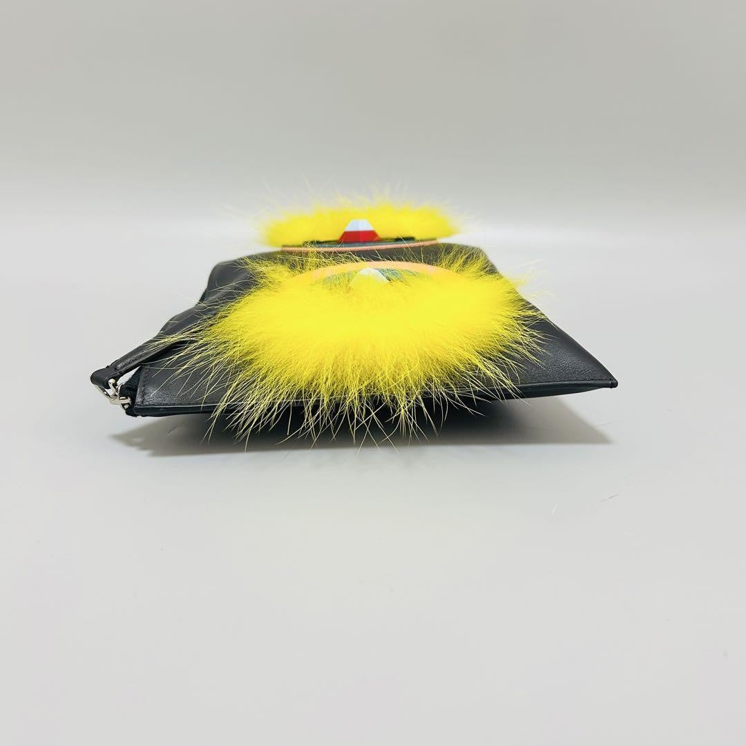 FENDI Clutch Bag Second Bag Monster Leather Black Authentic