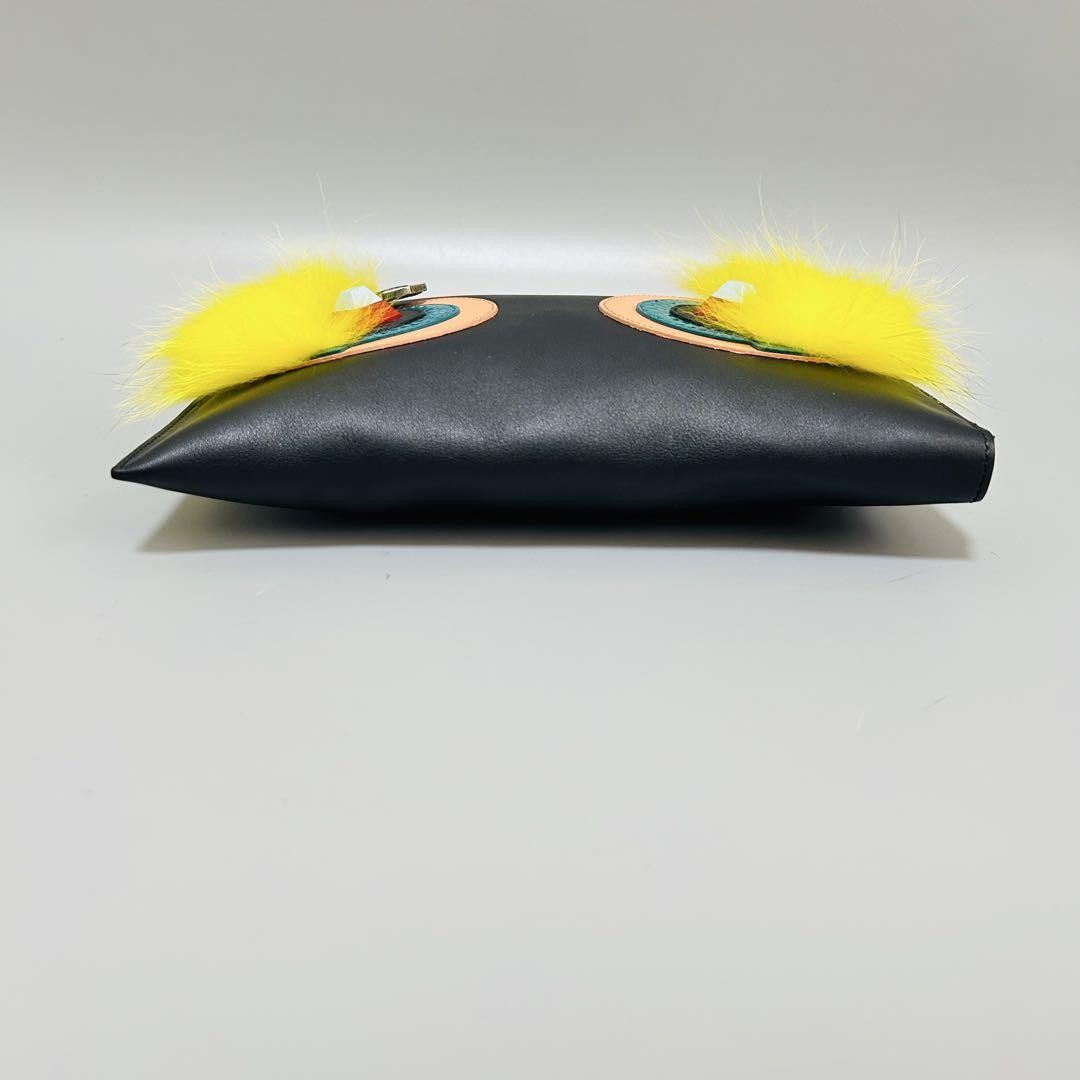 FENDI Clutch Bag Second Bag Monster Leather Black Authentic