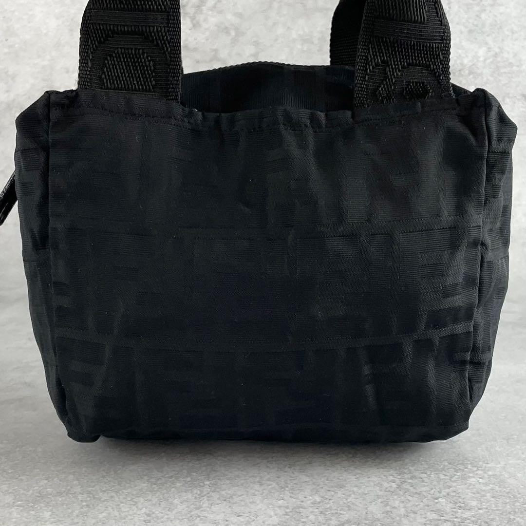 FENDI Hand Bag Tote Purse FF Zucca Nylon Leather Black Authentic