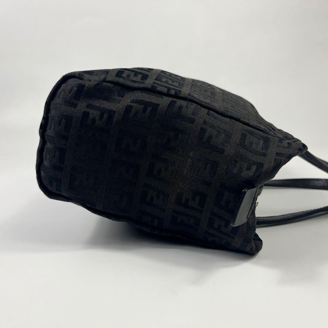 FENDI Hand Bag Tote Purse FF Zucca Canvas Leather Black Authentic