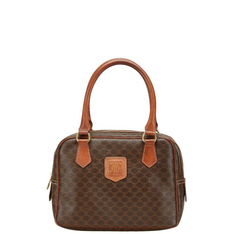 CELINE Hand Bag Tote Purse Macadam PVC Leather Brown Authentic