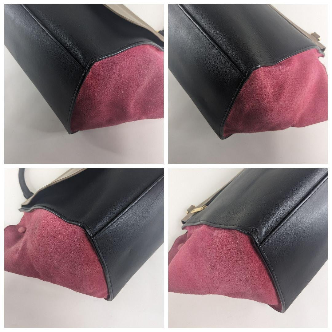 CELINE Hand Shoulder Bag Tote Purse Trapeze Leather Suede Black Pink Brown Auth