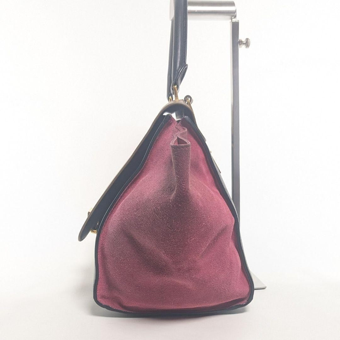 CELINE Hand Shoulder Bag Tote Purse Trapeze Leather Suede Black Pink Brown Auth