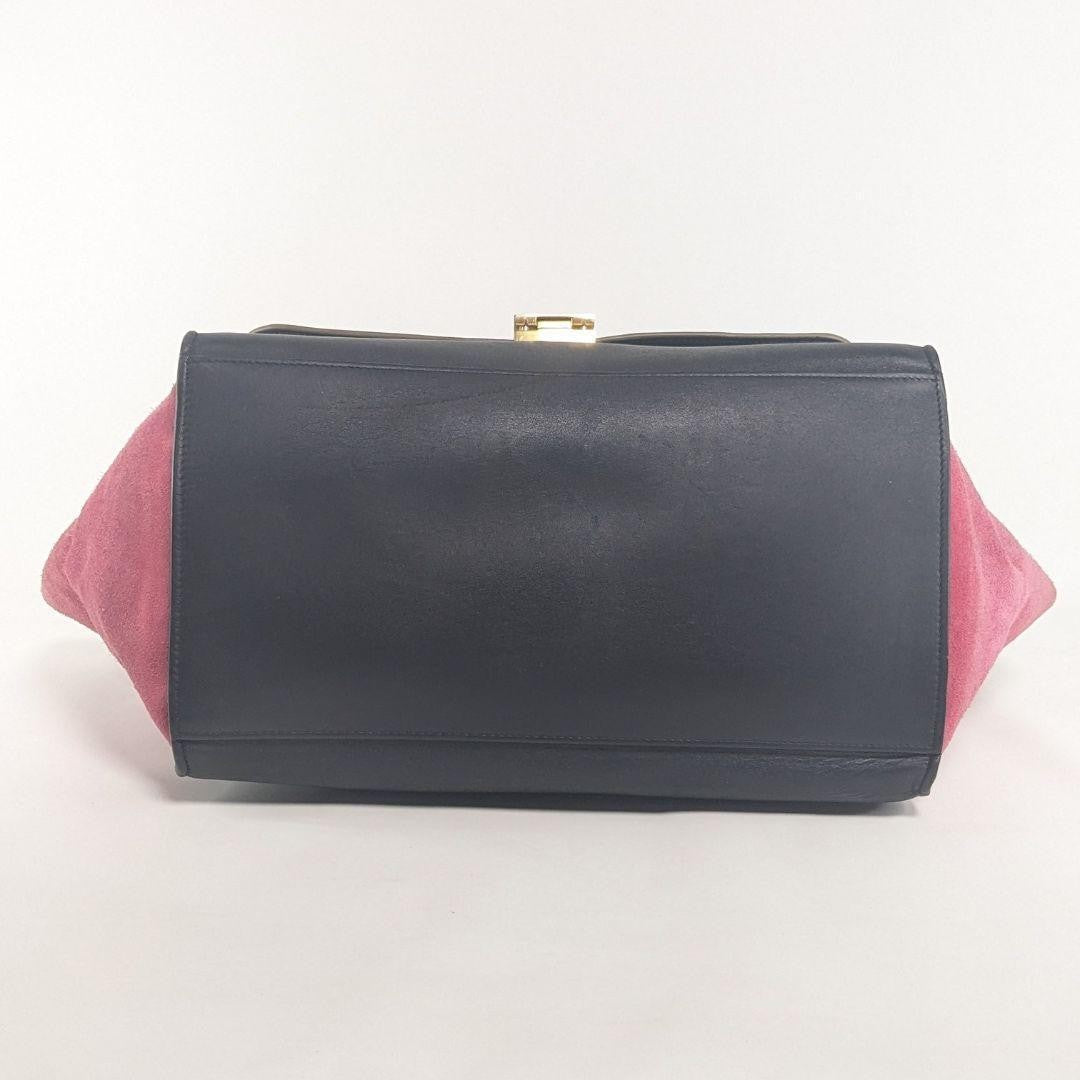 CELINE Hand Shoulder Bag Tote Purse Trapeze Leather Suede Black Pink Brown Auth