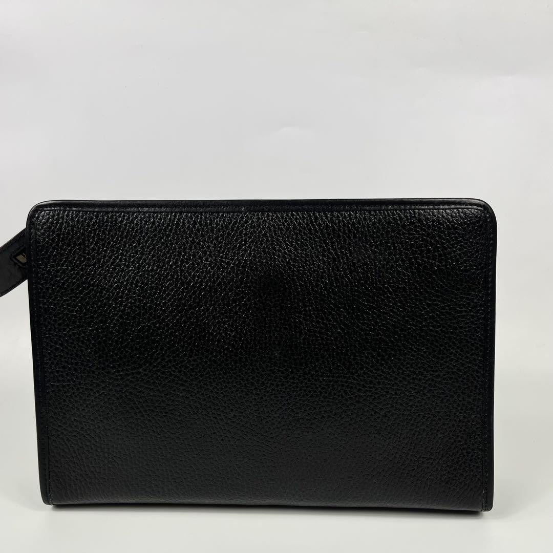 CELINE Clutch Bag Second Bag Gancini Leather Black Authentic