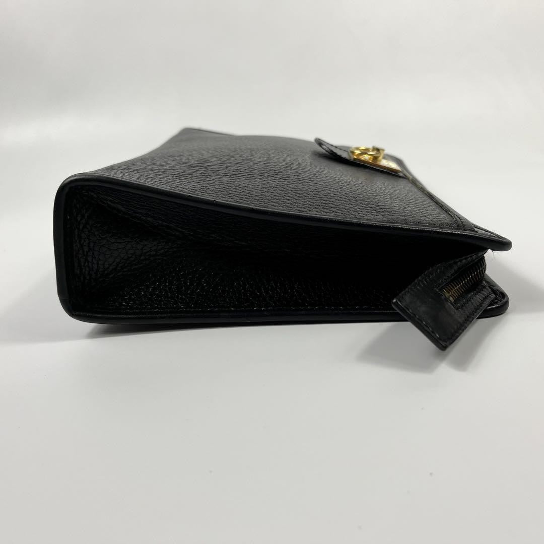 CELINE Clutch Bag Second Bag Gancini Leather Black Authentic