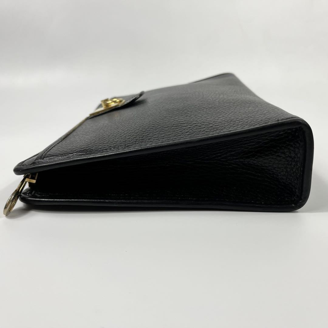 CELINE Clutch Bag Second Bag Gancini Leather Black Authentic