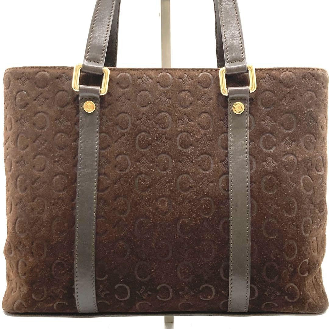 CELINE Hand Bag Tote Purse C Macadam Suede Leather Brown Authentic