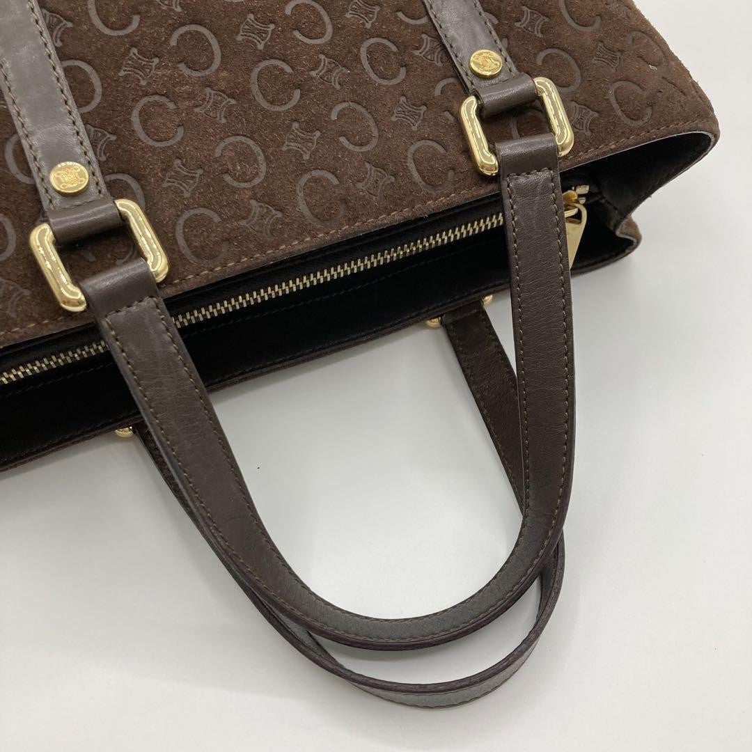 CELINE Hand Bag Tote Purse C Macadam Suede Leather Brown Authentic