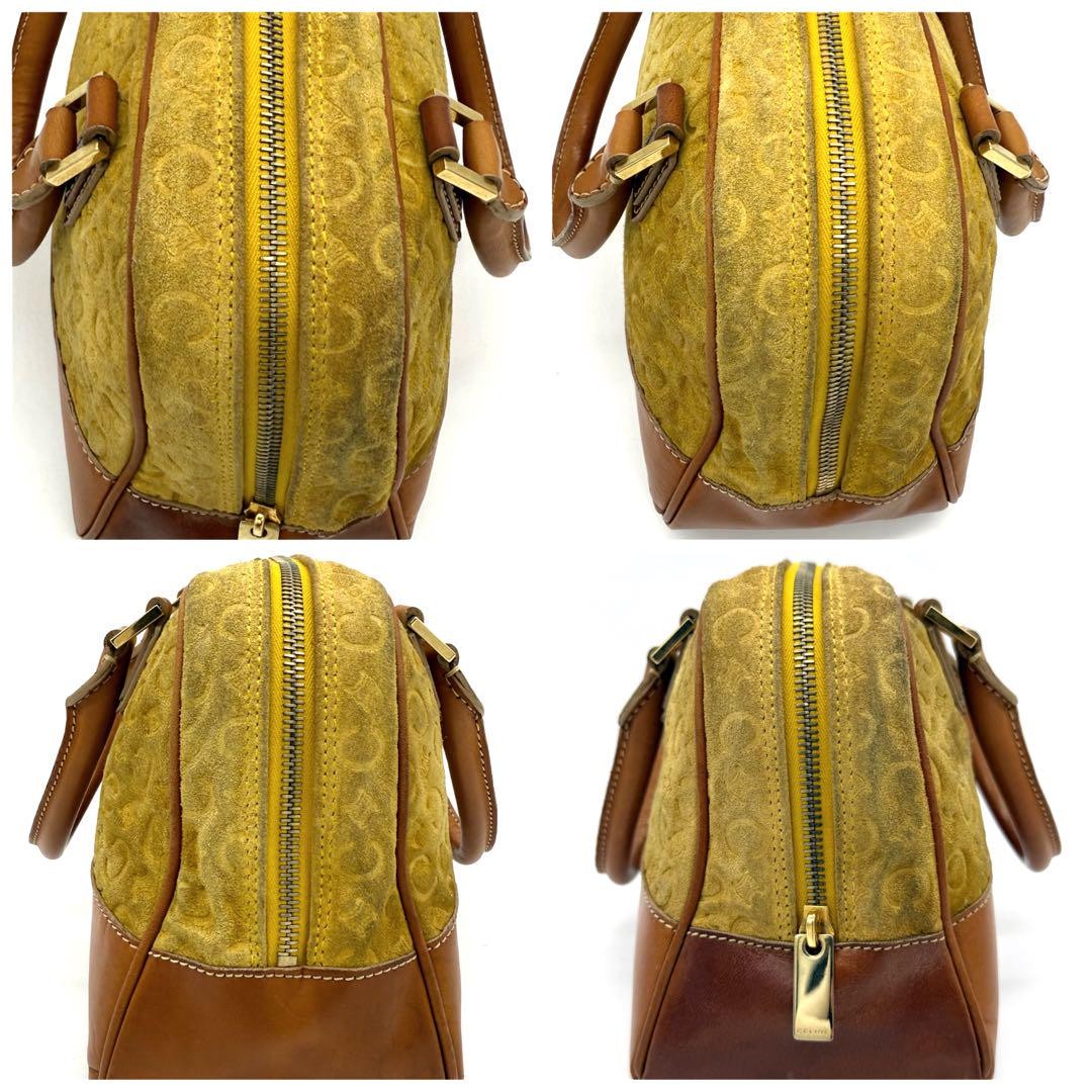CELINE Hand Bag Tote Purse C Macadam Suede Leather Yellow Authentic